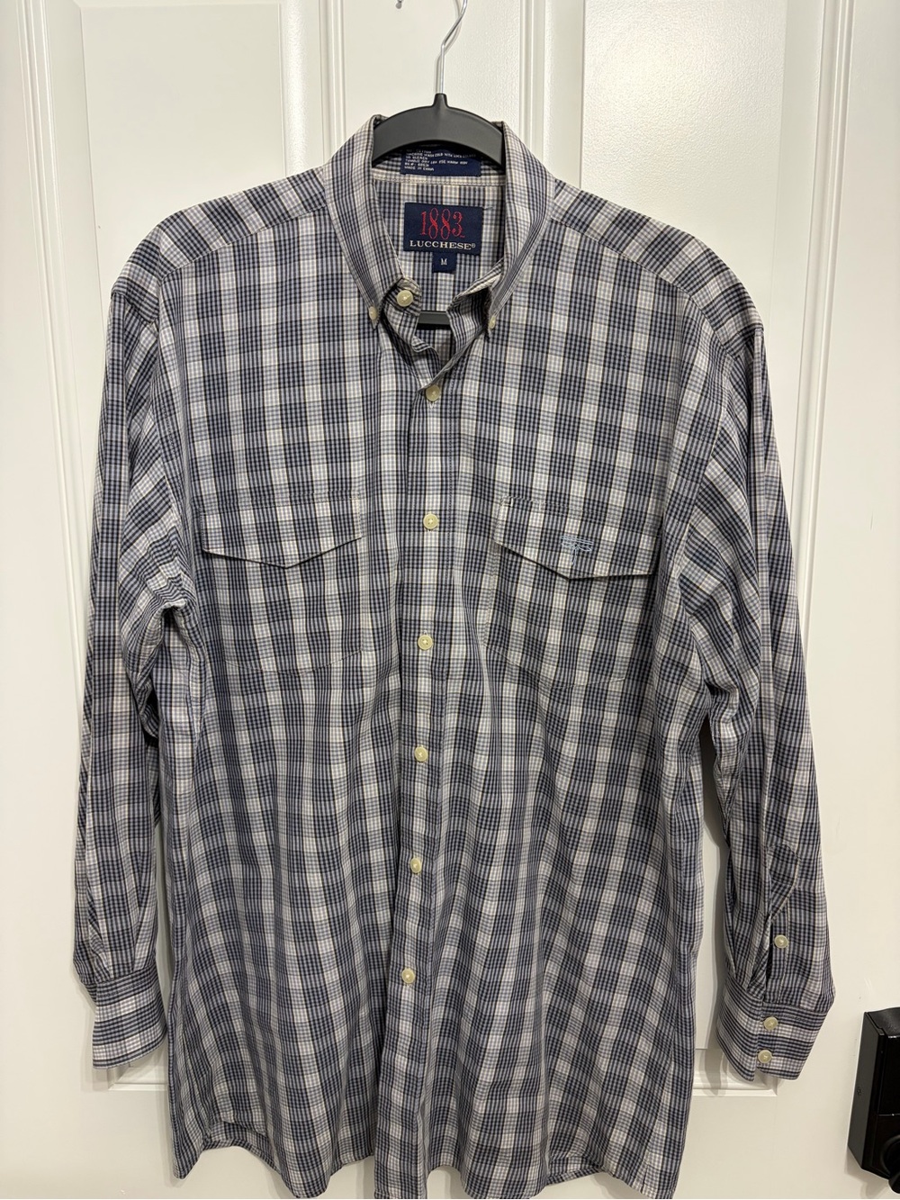 Lucchese 1883 Mens Medium Blue Plaid Long Sleeve Western Cowboy Button Down